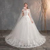 Chinese Wedding Dress With Long Cap Lace Wedding Gown With Long Train Embroidery Princess Plus Szie Bridal Dress